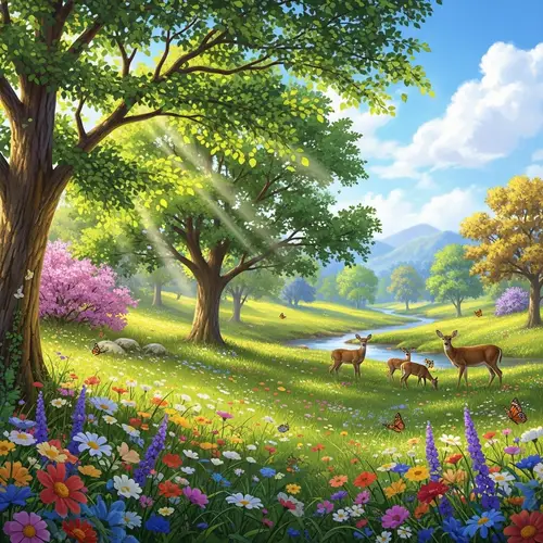 Serene Wildflower Meadow in Golden Sunlight