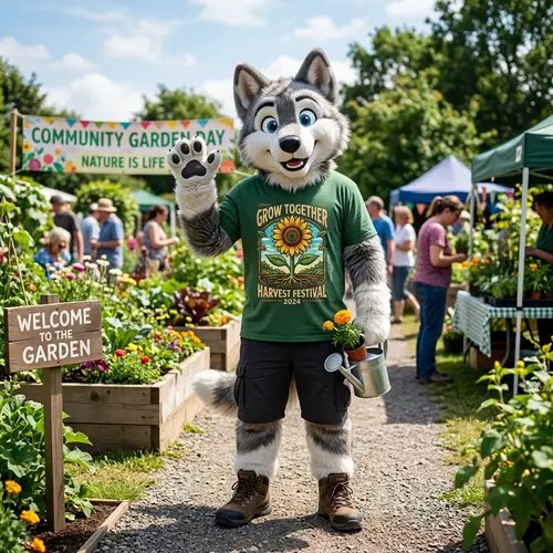 Wolf Mascot with Flower T-Shirt Design