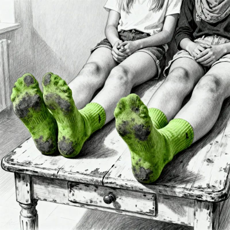Relaxed Teenage Girls and Their Worn Green Socks