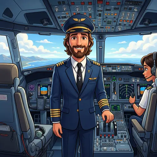 Animated Jesús as Airplane Pilot