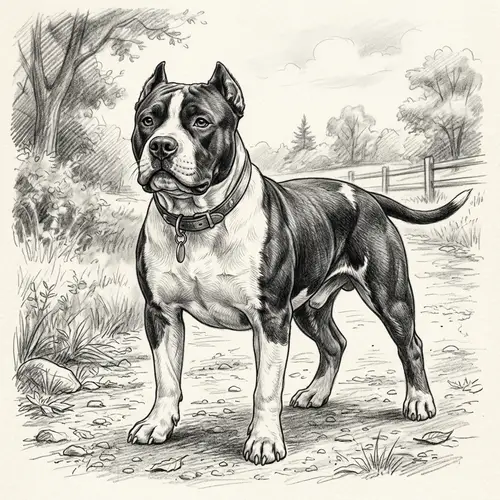 Young American Bully Drawing in Black and White