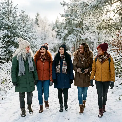 Women of Diversity in Winter Scene