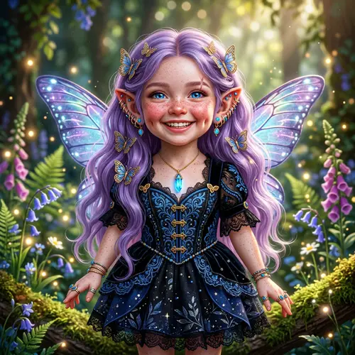 Enchanting Fairy with Purple Waves and Sparkling Eyes