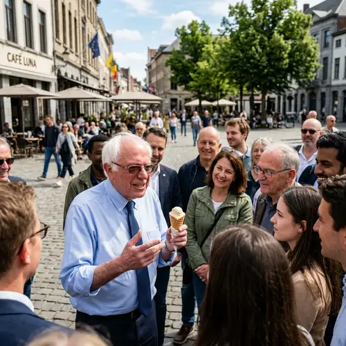 Elderly Politician Enjoying Ice Cream | Sunny Day Gathering