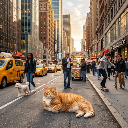 Orange Tabby Cat in Manhattan District | City Street Scene