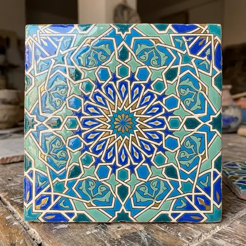 Intricate Islamic Geometric Patterns on Decorative Moroccan Tile