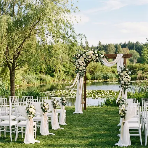 Romantic Wedding Arch Beside Weeping Willow Tree