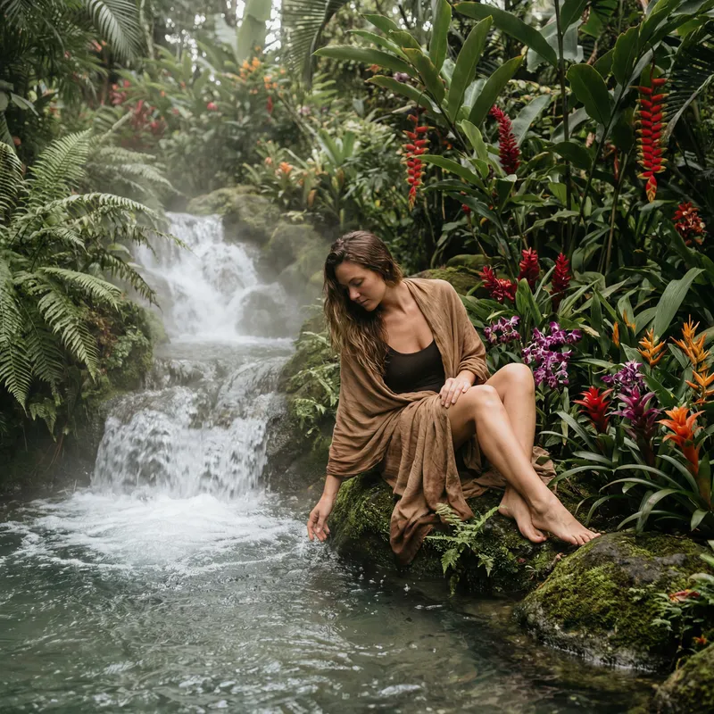 Beautiful Nude Girl by a Serene Waterfall