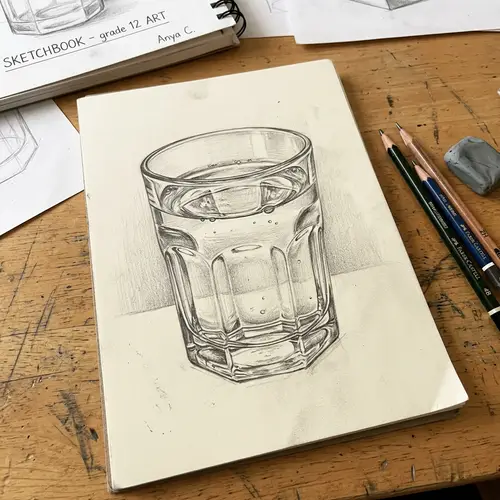 Grade 12 Student's Talented Sketch of Glass of Water