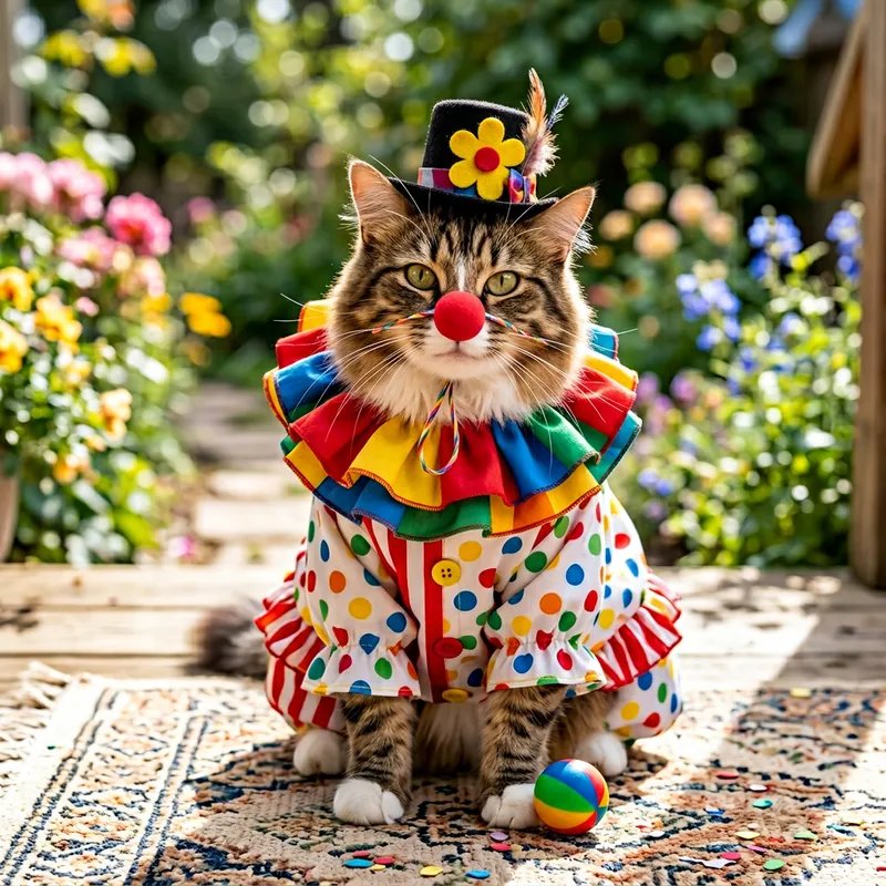 Playful Cat Clown Costume: Wholesome & Joyful Feline