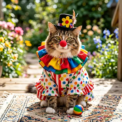 Adorable Domestic Cat Dressed as a Joyful Clown