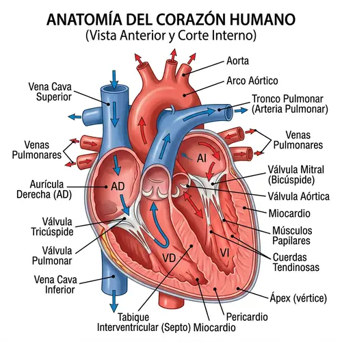 Anatomical Illustration of Heart with Spanish Labels