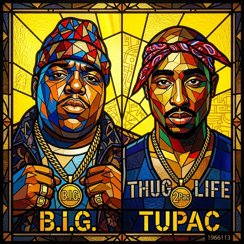 Biggie & Tupac Stained Glass Pop Art Portrait
