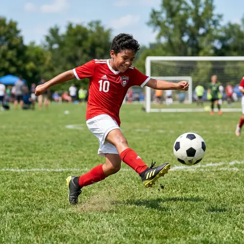 Exciting Soccer Play by a Young Boy