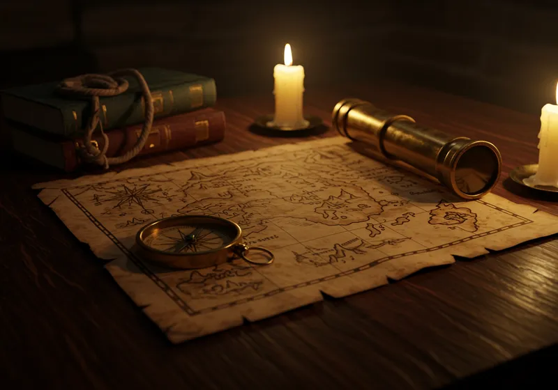 3D Treasure Map with Candles and Compass