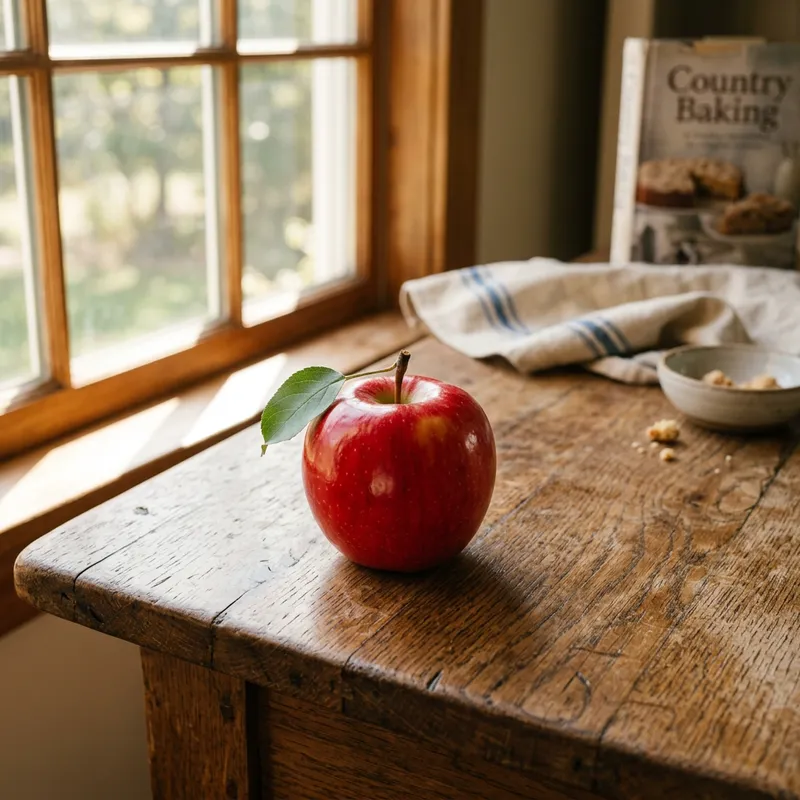Delicious Red Apple on Wooden Table | Freshness and Vibrancy Captured