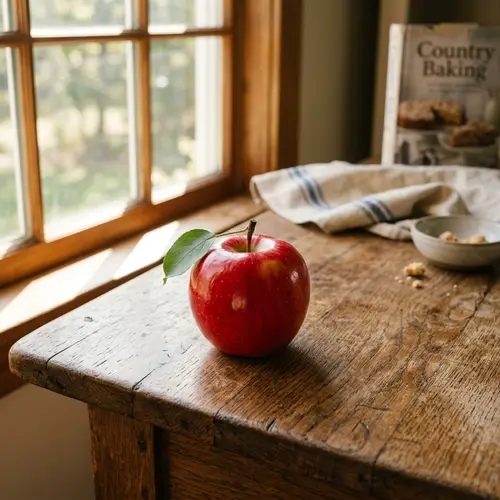 Delicious Red Apple on Rustic Table | Symbol of Health and Vitality