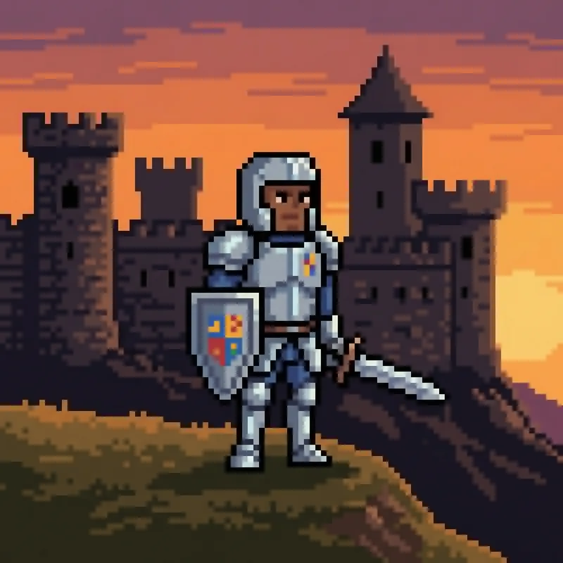 Pixel Warrior Knight in Stone Castle