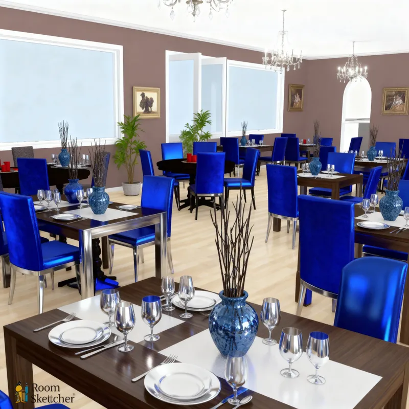 Elegant Fine Dining Decor in Royal Blue & Silver