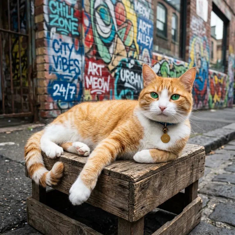 Playful Orange Cat in Urban Environment