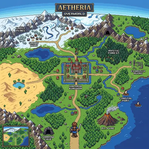 Retro RPG Overworld Pixel Map of a Medieval Village