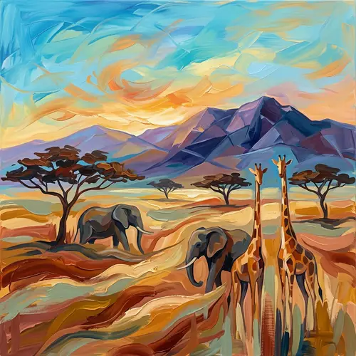 Abstract Kenyan Landscape Art | Savannas, Mountains & Wildlife