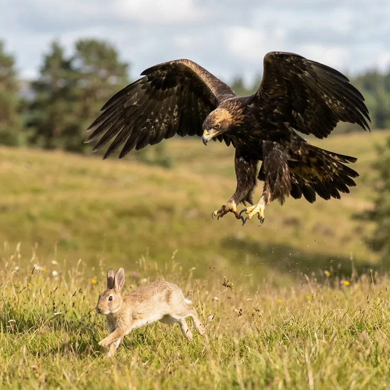 Majestic Eagle Hunting Rabbit - Realistic Wildlife Photography