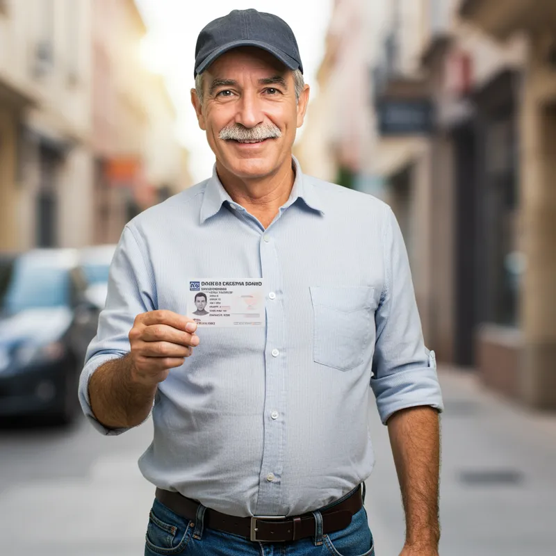 Man with Cap and Gray Mustache Gets Driver's License Man with Cap and Gray Mustache Gets Driver's License