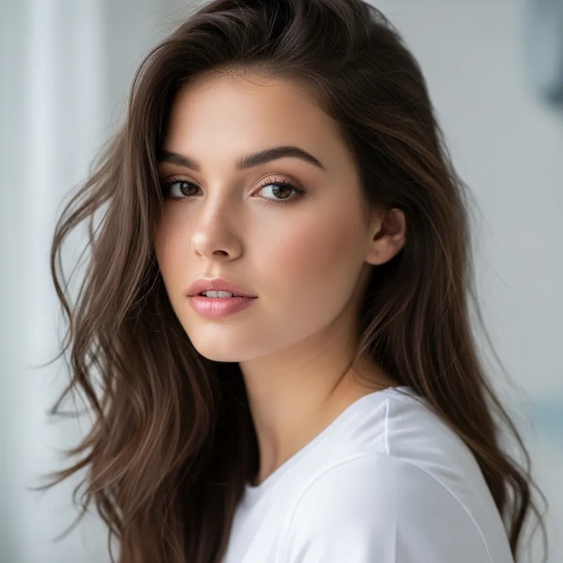 Realistic Portrait of 19-Year-Old Brunette Woman