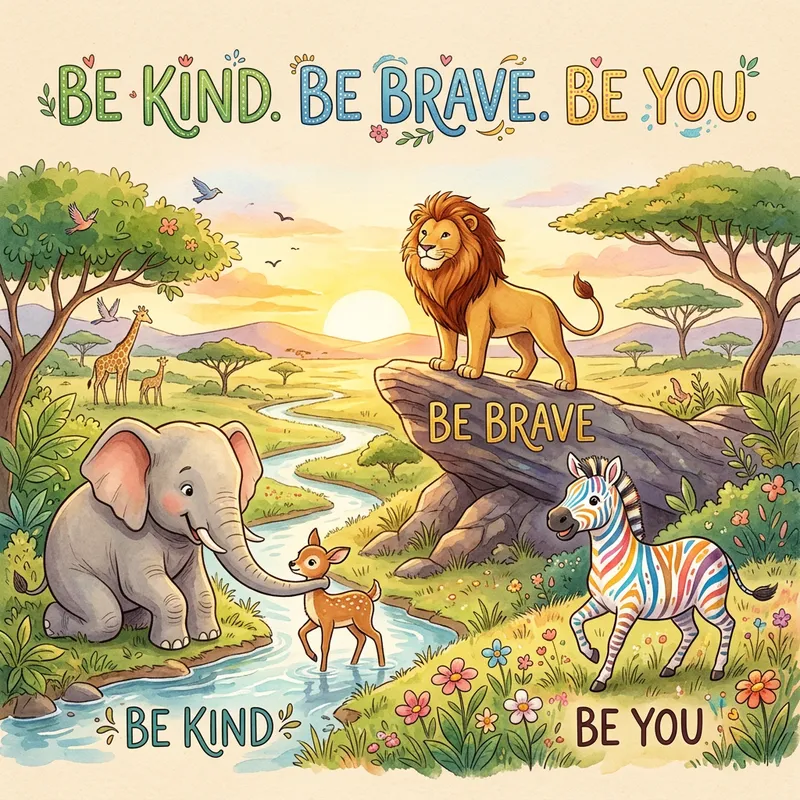 Be Kind, Be Brave, Be You - Heartwarming Animal Illustrations