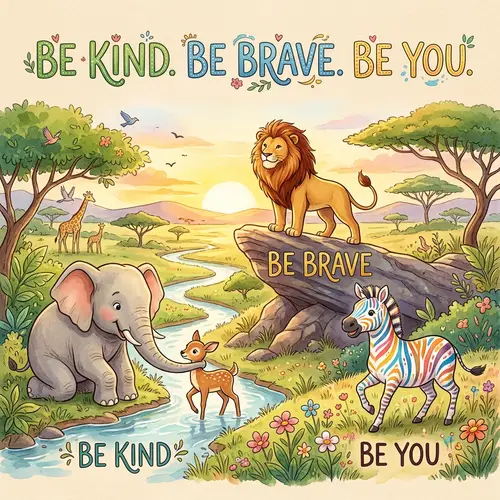 Be Kind, Be Brave, Be You - Inspiring Animal Illustrations