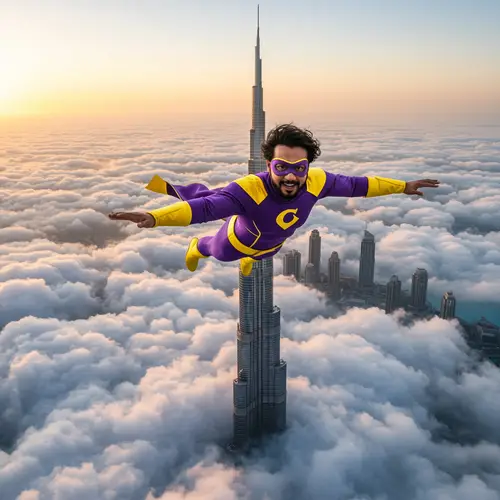 Superhero in Dubai: Flying Near Burj Khalifa