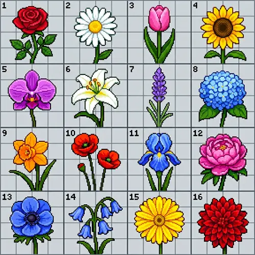 Pixel Art Flower Sprite Sheet - 32x32 Resolution