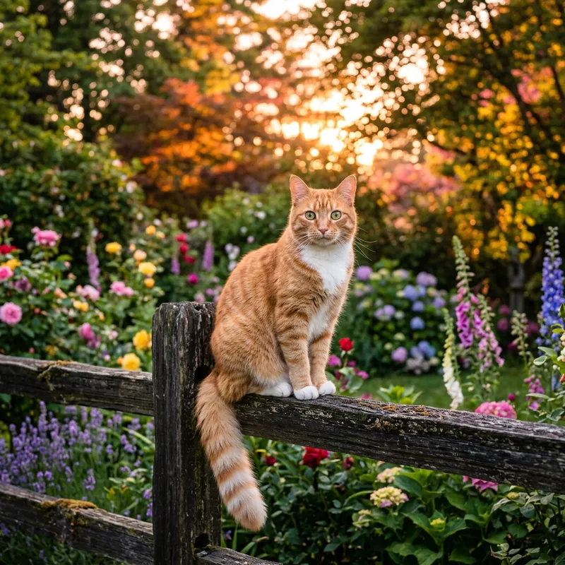 Domestic Orange Tabby Cat in Garden