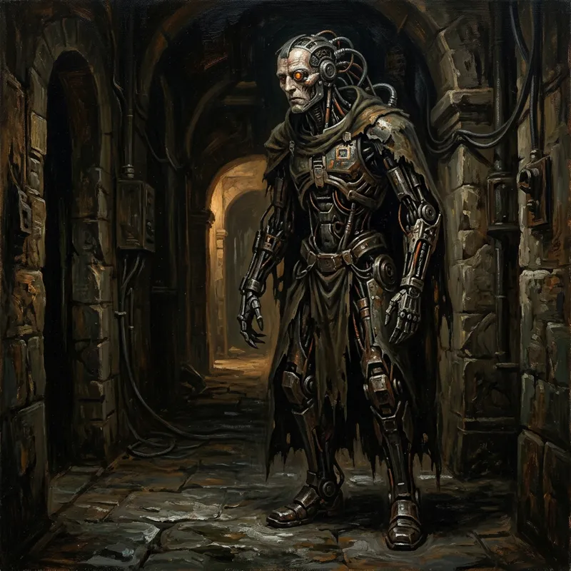 Cyborg Art: Dark Hallway Oil Painting