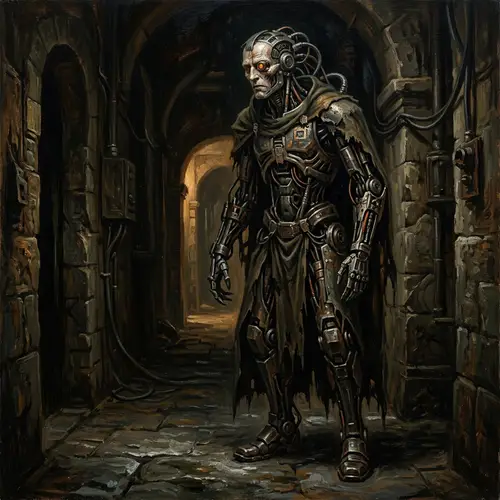 Cyborg Art: Dark Hallway Oil Painting