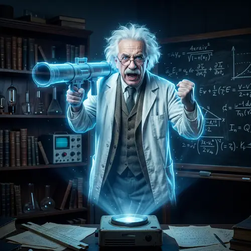 Infuriated Einstein Hologram with Bazooka - 3D Translucent Projection