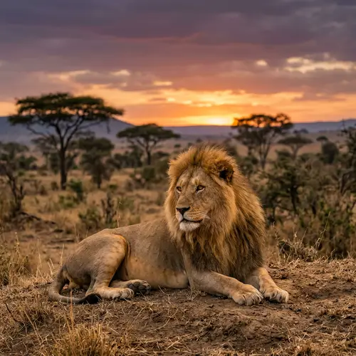 Regal African Lion on Sun-Baked Savannah