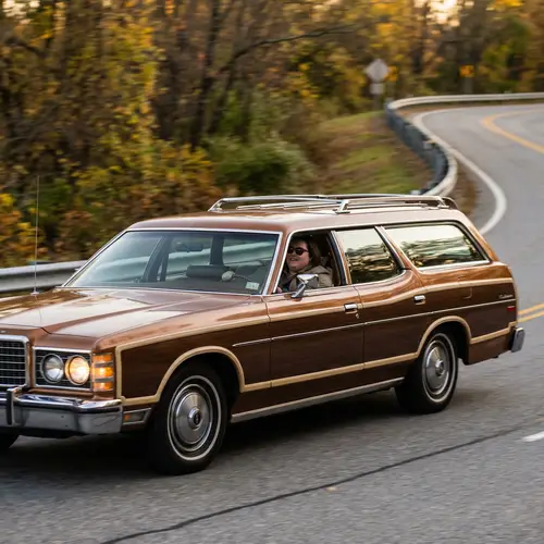 Detailed Image of Brown Vehicle in Motion Driven by Woman