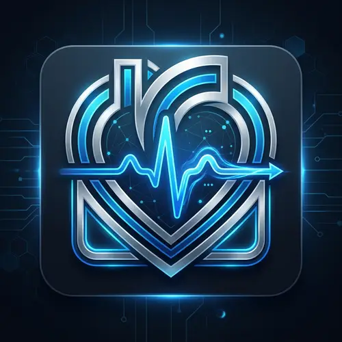 Futuristic ECG Sensor Icon | Blue & Silver Gradient Design