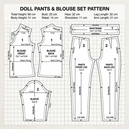 Doll Outfit Pattern: Pants & Blouse Set