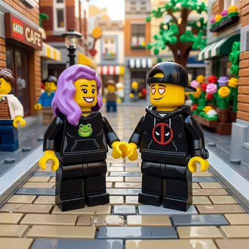 Cute Lego Couple in Love Holding Hands