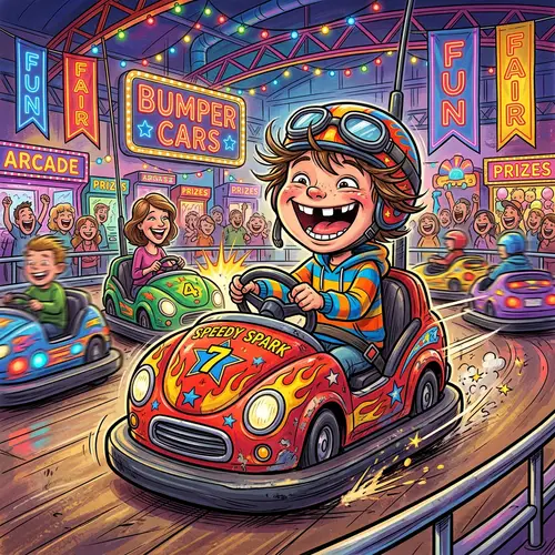 Caricature of Child in Bumper Car - 11x17 Size