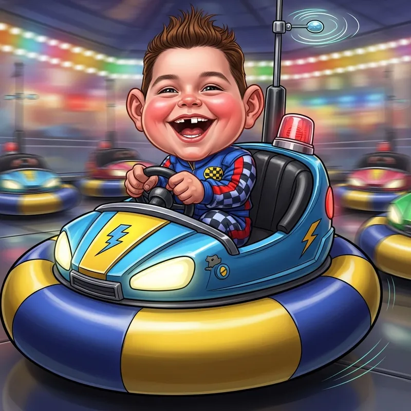 Caricature of Child in Bumper Car - 11x17 Size