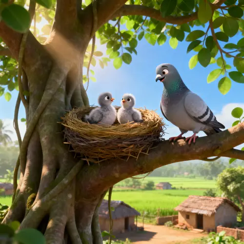 Charming Indian Village Scene with Pigeons