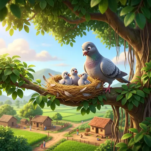 Charming Indian Village Scene with Pigeons