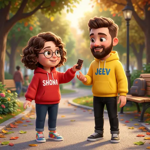 3D Cartoon Character Short Girl & Boy in Hoodies - Cute Gift Exchange