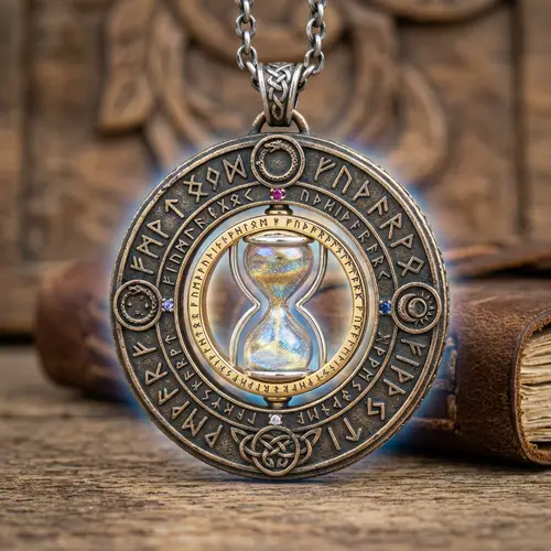 Intricately Designed Hourglass Pendant on Silver Chain