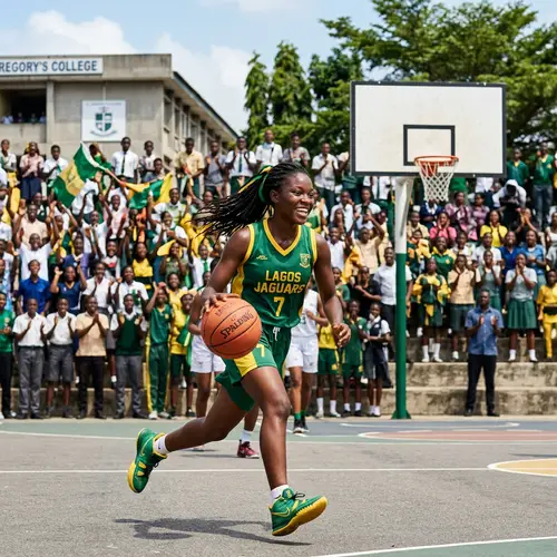 Energetic Nigerian Teenage Girl Playing Basketball | High School Court