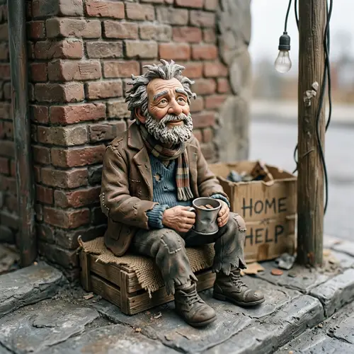 Clay Model Beggar: Raw Struggle & Resilience Depicted